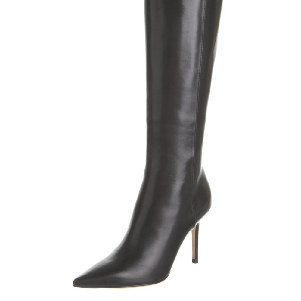 Jimmy Choo Black Leather Pointy-Toe Knee-High Boots